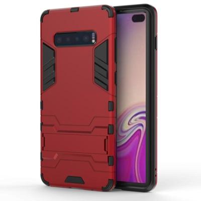 Schokbestendige PC + TPU Case voor Galaxy S10 PLUS, met houder (rood) Schokbestendige PC + TPU Case voor Galaxy S10 PLUS, met houder (rood)