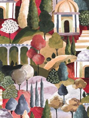 Novamur Leyla Behang met abstracte huizen en bomen - 81662