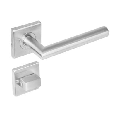 Intersteel Deurkruk Jura hoek 90° op vierkant rozet dubbel geveerd met toilet-/badkamersluiting - RVS
