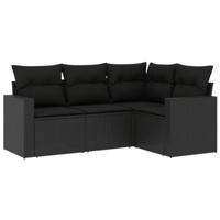 4-delige Loungeset met kussens poly rattan zwart - thumbnail