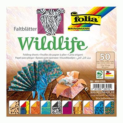 Vouwblaadjes folia 80gr 15x15cm 50v 2z wildlife