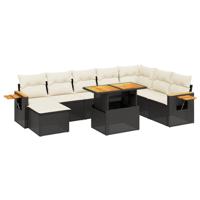 9-delige Loungeset met kussens poly rattan zwart - thumbnail