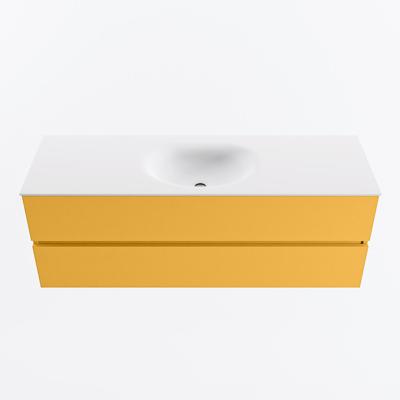 MONDIAZ VICA 140cm badmeubel onderkast Ocher 2 lades. Wastafel MOON midden 1 kraangat, kleur Talc.