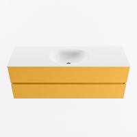 MONDIAZ VICA 140cm badmeubel onderkast Ocher 2 lades. Wastafel MOON midden 1 kraangat, kleur Talc. - thumbnail