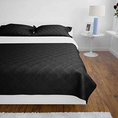 VidaXL Bedsprei gewatteerd dubbelzijdig 170x210 cm zwart/wit
