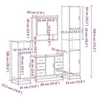 4-delige Badkamermeubelset bewerkt hout gerookt eikenkleurig - thumbnail