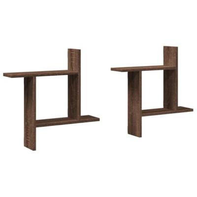 Wandschappen 2 st 50x12x50 cm bewerkt hout bruin eikenkleurig Wandschappen 2 st 50x12x50 cm bewerkt hout bruin eikenkleurig