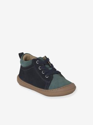 Leren babylaarsjes met veters voor de eerste stapjes blauw