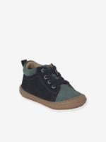 Leren babylaarsjes met veters voor de eerste stapjes blauw - thumbnail