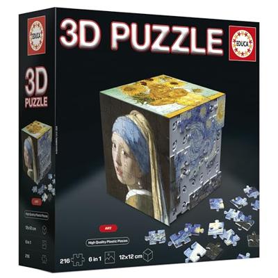 3D Puzzel - EDUCA - Cube Art - 216 Stukken - 6 Puzzels van 36 Stukken - Leuke Uitdaging 8 Jaar + (20123)