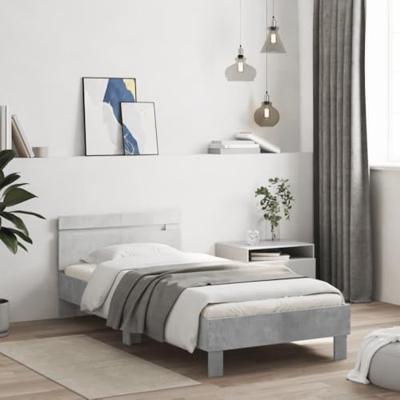 Bedframe met hoofdbord en LED-verlichting betongrijs 100x200 cm