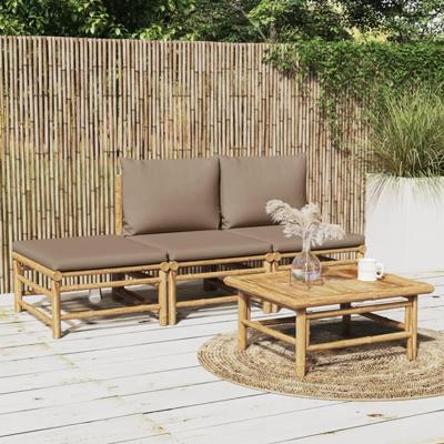 4-delige Loungeset met kussens bamboe taupe