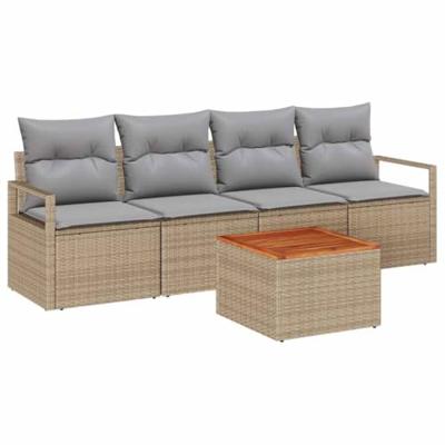 Tuinbankenset met kussen 5 pcs Beige poly rattan