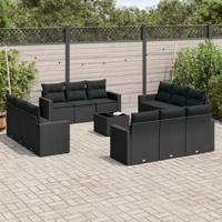 13-delige Loungeset met kussens poly rattan zwart - thumbnail
