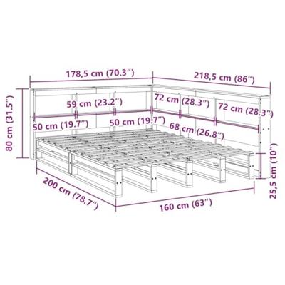 Bed met boekenkast zonder matras grenenhout wasbruin 160x200 cm