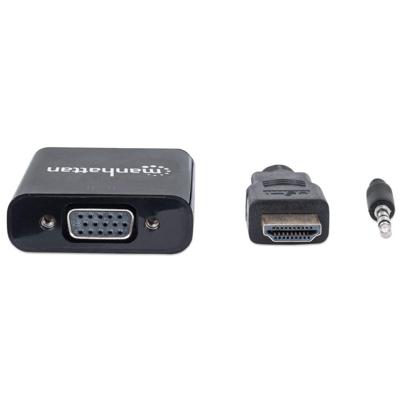 Manhattan 151559 HDMI / Jackplug / VGA Adapter [1x HDMI-stekker - 1x VGA-bus, Jackplug female 3,5 mm] Zwart 0.26 m