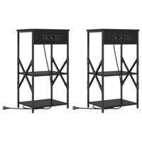 Nachtkastje 2 pcs Zwart eiken 41 x 31 x 76 cm Bewerkt hout - thumbnail