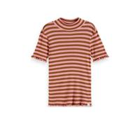 Scotch & Soda gestreept T-shirt bruin/roze - thumbnail