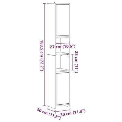 Badkamerkast 30x30x183,5 cm bewerkt hout artisanaal eikenkleur