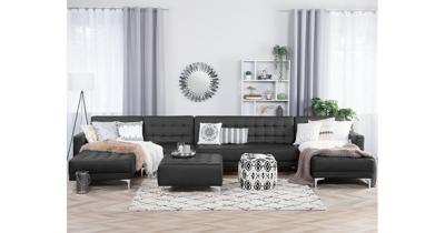 Beliani-ABERDEEN-Bank U-vormig-Zwart-6 persoons-Universeel-Kunstleer