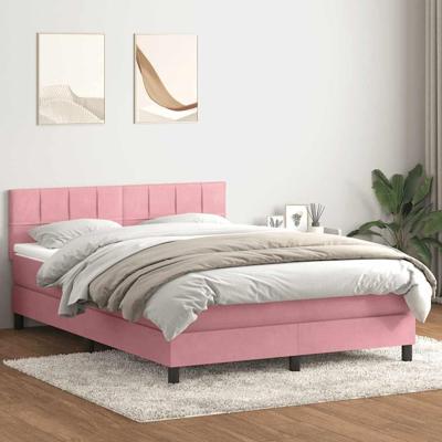 Boxspring met matras fluweel roze 140x220 cm