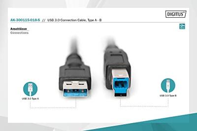 Digitus AK-300115-018-S USB-kabel USB 3.2 Gen1 USB-A stekker, USB-B stekker 1.80 m Zwart Rond, Afgeschermd (drievoudig) Digitus AK-300115-018-S USB-kabel USB 3.2 Gen1 USB-A stekker, USB-B stekker 1.80 m Zwart Rond, Afgeschermd (drievoudig)