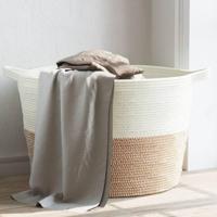 VidaXL Wasmand ø 60x36 cm katoen bruin en wit - thumbnail