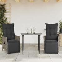 Tuinstoelen 2 st verstelbaar met kussens poly rattan grijs - thumbnail