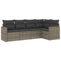 5-delige Loungeset met kussens poly rattan grijs - thumbnail