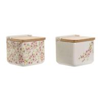 Zoutvaatje met deksel Home ESPRIT Wit Roze Lila Bamboe 750 ml 14 x 12,5 x 12 cm (2 Stuks) - thumbnail