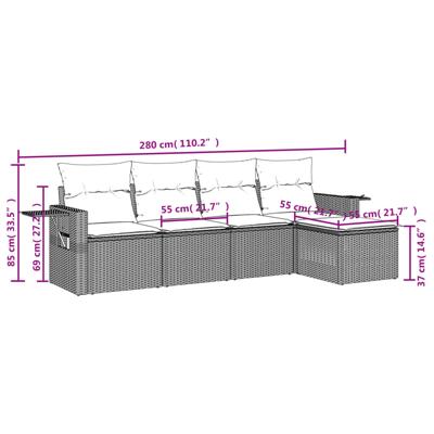 5-delige Loungeset met kussens poly rattan beige - thumbnail