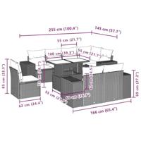 9-delige Loungeset met kussens poly rattan grijs - thumbnail