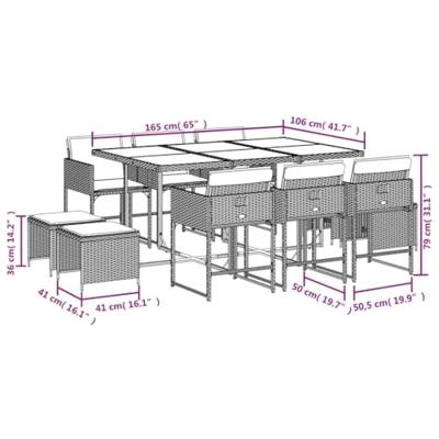 11-delige Tuinset met kussens poly rattan zwart
