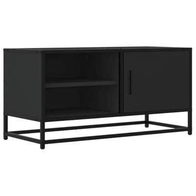 Tv-meubel 80x34,5x40 cm bewerkt hout en metaal zwart Tv-meubel 80x34,5x40 cm bewerkt hout en metaal zwart