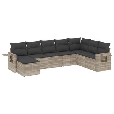 9-delige Loungeset met kussens poly rattan lichtgrijs