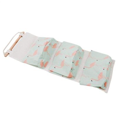 Katoen linnen opknoping opberg zak 3 zakken Wall Mounted garderobe hang Bag Wall Pouch cosmetische speelgoed organisator (groene Flamingo)