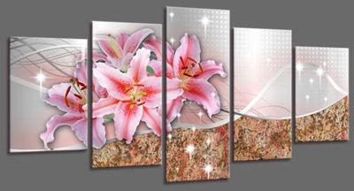 Schilderij - Roze Lelie, 200X100cm, 5luik