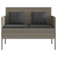 Tuinbank met kussens poly rattan grijs - thumbnail