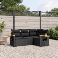 4-delige Loungeset met kussens poly rattan zwart - thumbnail