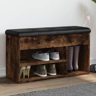Schoenenbank 82x32x45,5 cm bewerkt hout gerookt eikenkleurig Schoenenbank 82x32x45,5 cm bewerkt hout gerookt eikenkleurig