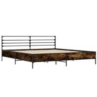Bedframe bewerkt hout metaal gerookt eikenkleurig 180x200 cm - thumbnail