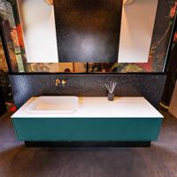 Badkamermeubelset Mondiaz Erin 150 cm met 1 Lade met RIDGE Wastafel Links Talc Zonder Kraangaten Greeploos Mat Smag - thumbnail