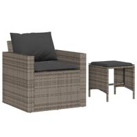 4-delige Loungeset met kussens poly rattan grijs - thumbnail