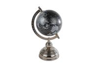 Wereldbol World zwart/zilver hout/metaal 11x12x25cm - thumbnail