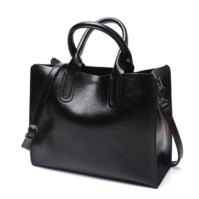 Lederen handtassen Big Women zak Casual vrouwelijke tassen Trunk Tote schoudertas dames grote Bolsos kleur: zwart