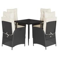 5-delige Tuinset met kussens poly rattan zwart - thumbnail