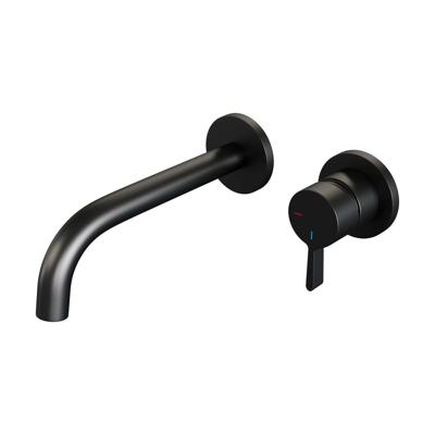 Inbouw Wastafelmengkraan Brauer Black Edition Coldstart Gebogen Uitloop Halfronde Hendel Rechts Mat Zwart Met Rozetten Brauer