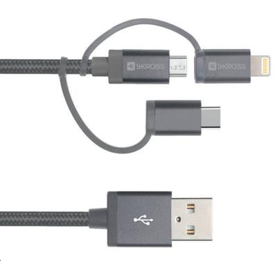 SKROSS | 2.700270 | Steel Line laad- en synchronisatiekabel - Micro USB en Lightning Connector en USB Type-C - 30 cm
