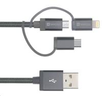 SKROSS | 2.700270 | Steel Line laad- en synchronisatiekabel - Micro USB en Lightning Connector en USB Type-C - 30 cm - thumbnail