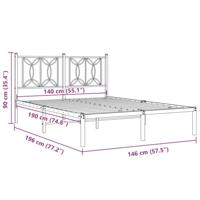 Bedframe met hoofdbord metaal zwart 140x190 cm - thumbnail